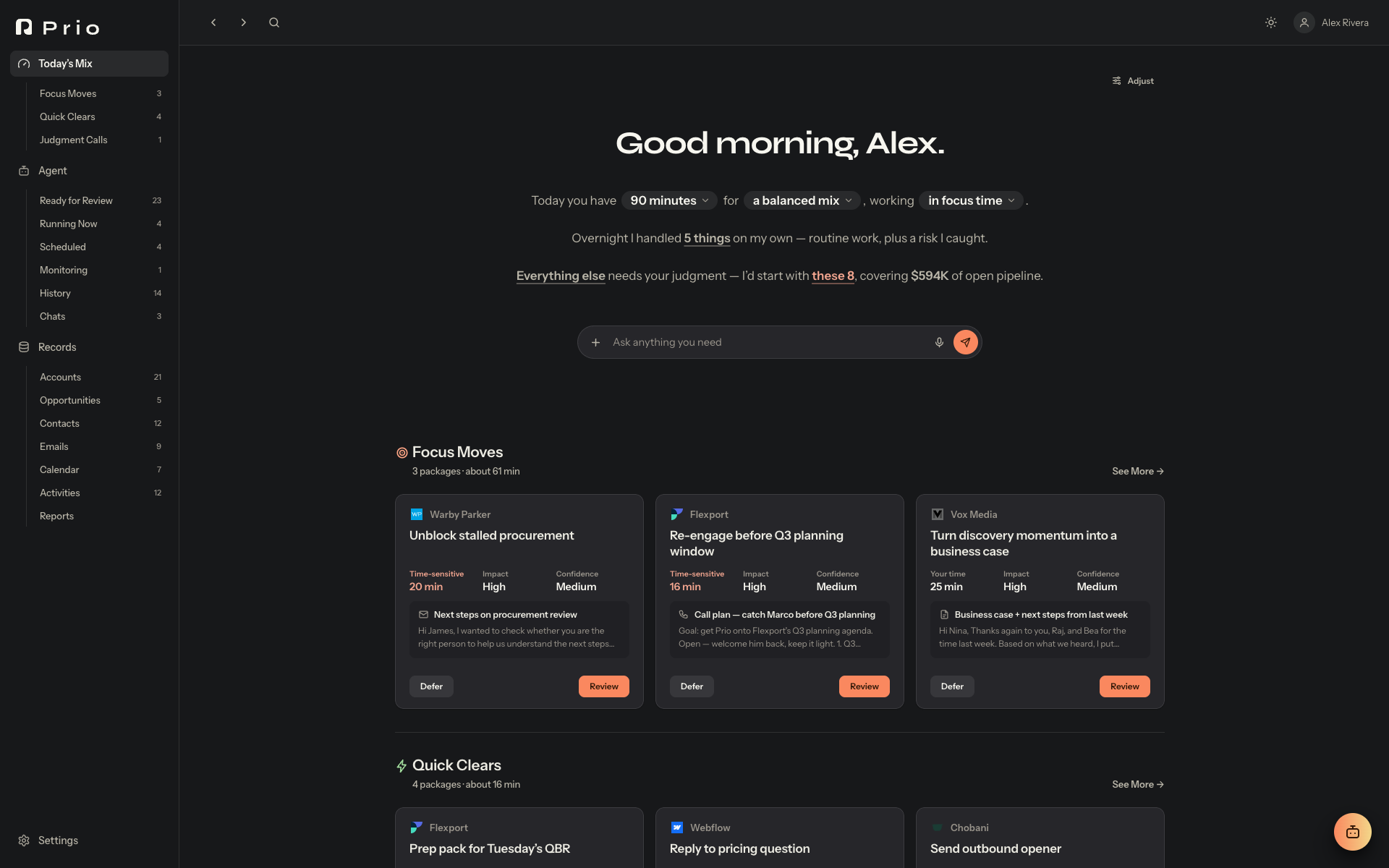 Today's Mix in the dark theme — the same token system, mirrored